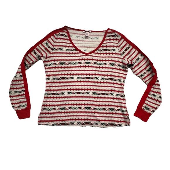 Victorias Secret Womens Medium Fireside Thermal Pajama Set Red Fair Isle - Picture 9 of 12